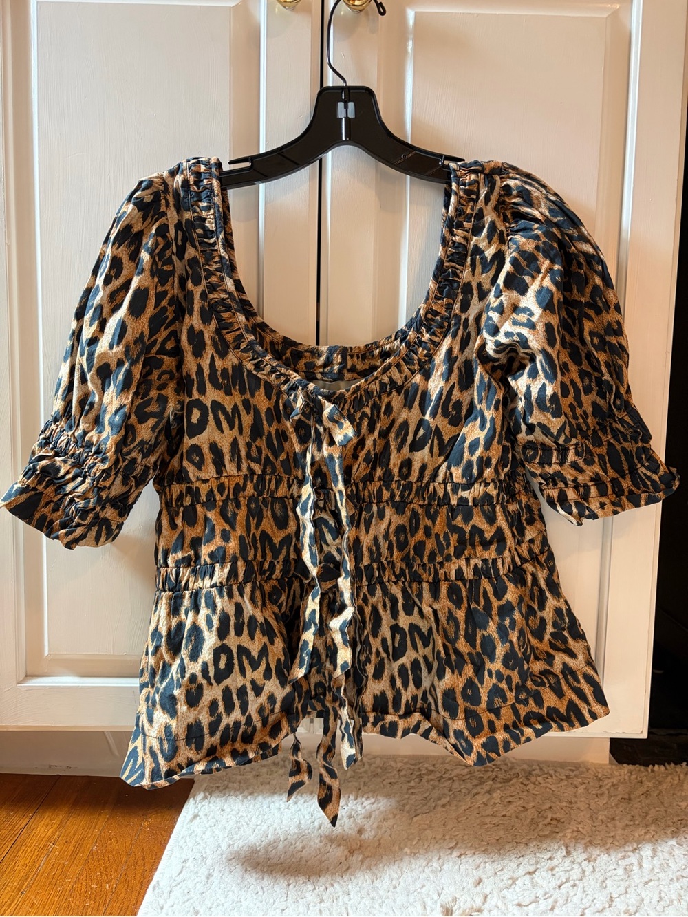 Damson Madder Bianca blouse- leopard Print Tie-Front in Tan and Black